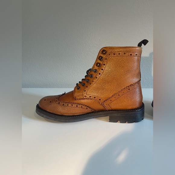 WALK London Brogue Combat Boots Tan Leather Size 9 - Picture 6 of 10